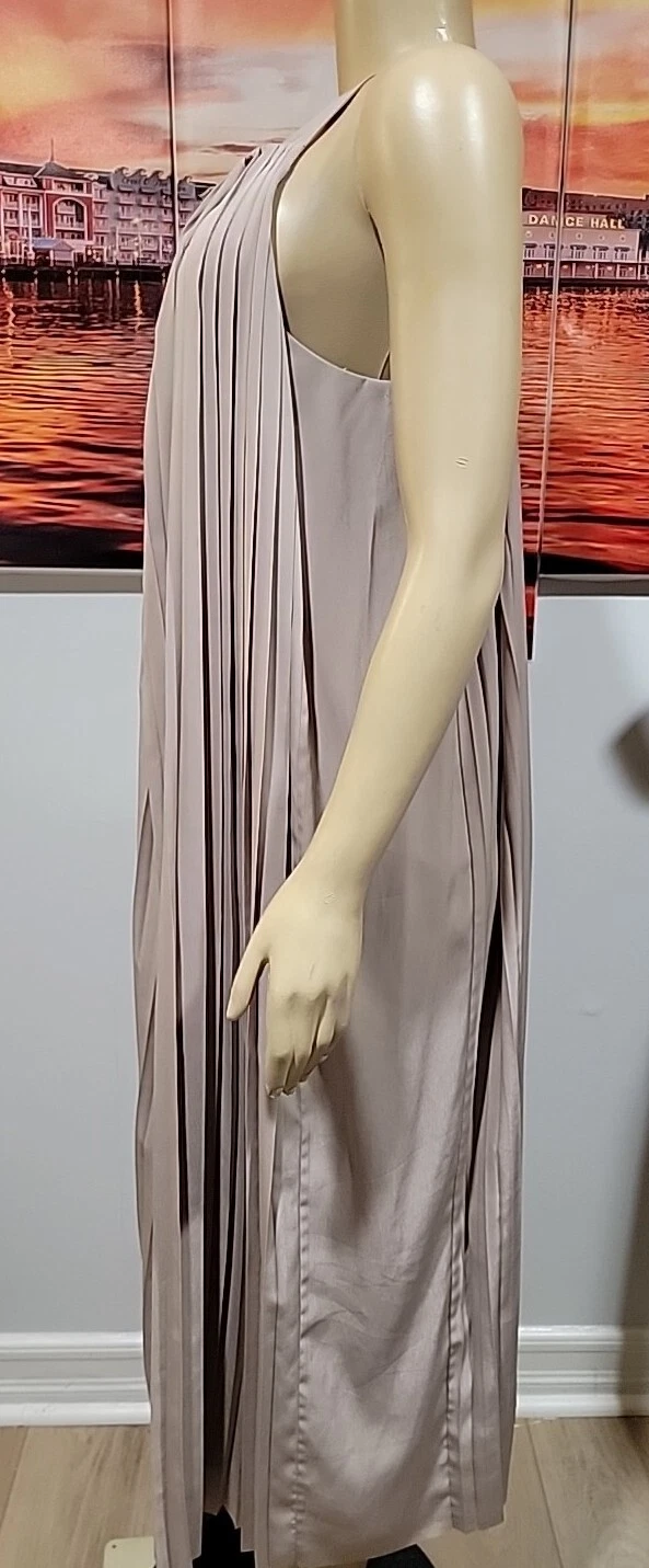 Abito midi Kate Spade Saturday pulito plissettato taglia S tortora senza maniche #C