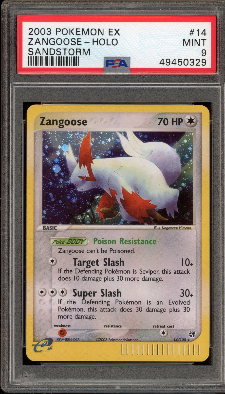 Pokemon Zangoose EX Sandstorm Holo Rare #14 PSA 9 Mint