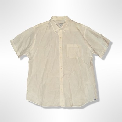 Peter Millar Linen Shirt Men s XL White Button Up Short Sleeve Silk Cotton BL 