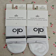 Alo Yoga Women Half-Crew Socks White 2-Pair Set Size L NWT