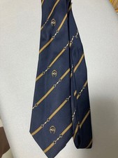 Gucci Navy Silk Stripe Tie Elegant Logo Business Dress Accessory