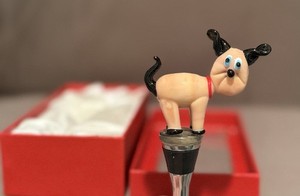 Fitz & Floyd Glass Bottle Stopper Dog, Pup Animal, Glass Art Home Decor Retired