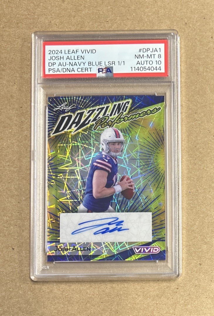 2024 Leaf Vivid Football Josh Allen Navy Blue Lazer Autograph Card #’d 1/1 PSA 8