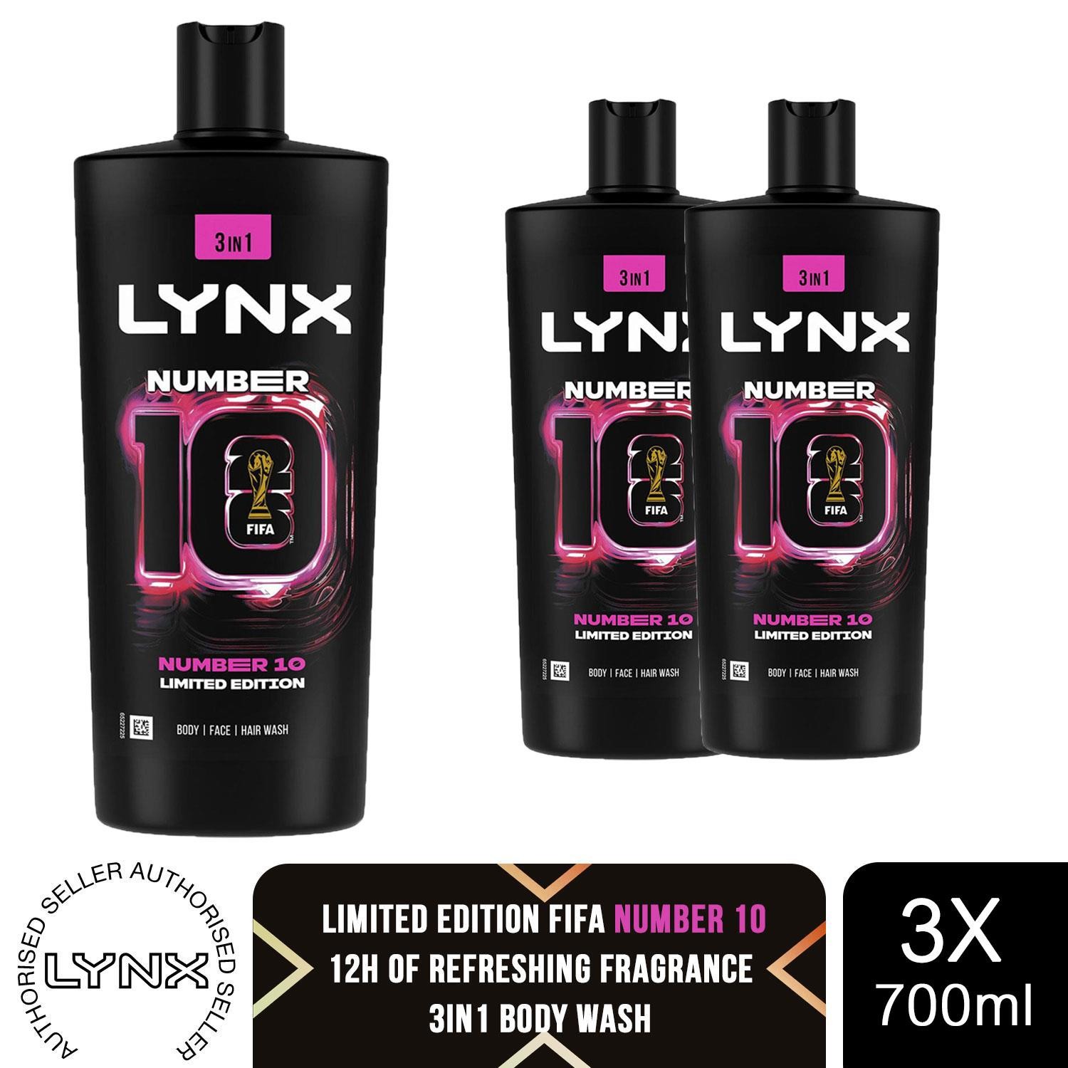Lynx FIFA Number 10 Shower Gel 3 in 1 Body Hair Face Wash 700ml 3 Pack
