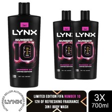 Lynx FIFA Number 10 Shower Gel 3 in 1 Body Hair Face Wash 700ml 3 Pack 7.14 per litre