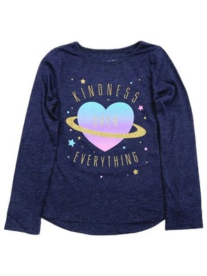 Jumping Beans Girls Long Navy Sparkle Kindness Over Everything T-Shirt Shirt 7