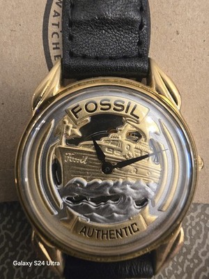 Vintage Fossil Yacht Watch Men's Gold Tone Leather Band