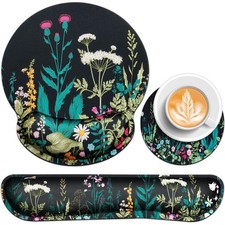 Mouse Pad with Wrist Rest Set, 3-in-1 Wrist Support Mouse Pad Set, Floral Gam...