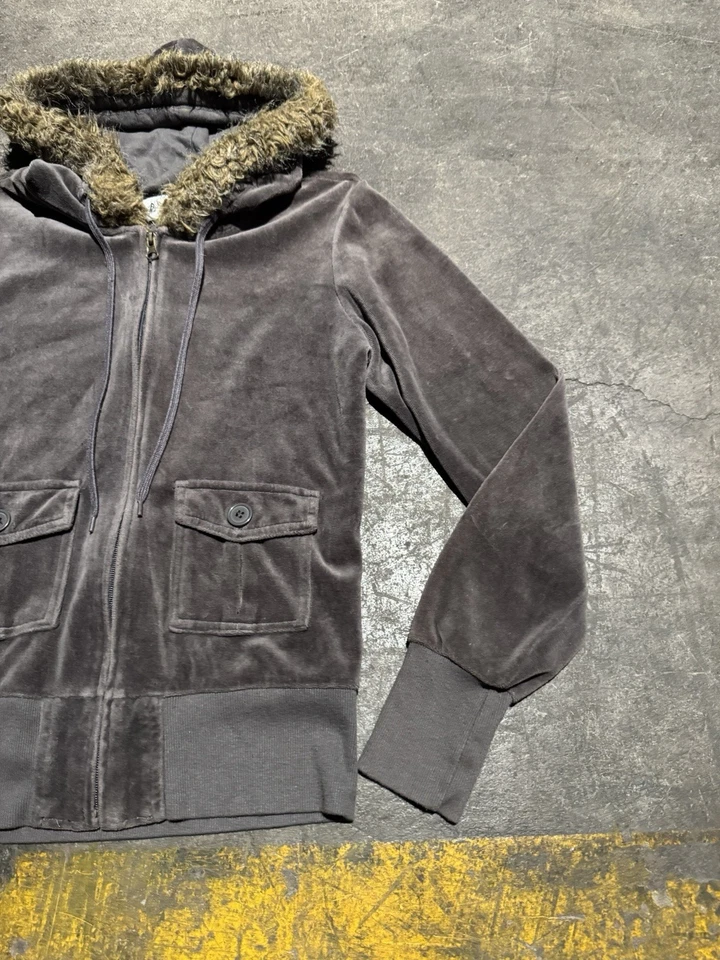 Y2K Self Esteem Faux Fur Hoodie Plaid Women’s M Velour Bella Swan Full Zip Juicy - Image 4 of 4