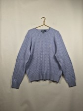 VTG Polo Ralph Lauren 100 Silk Cable Knit Sweater Mens XL Periwinkle Blue Pony