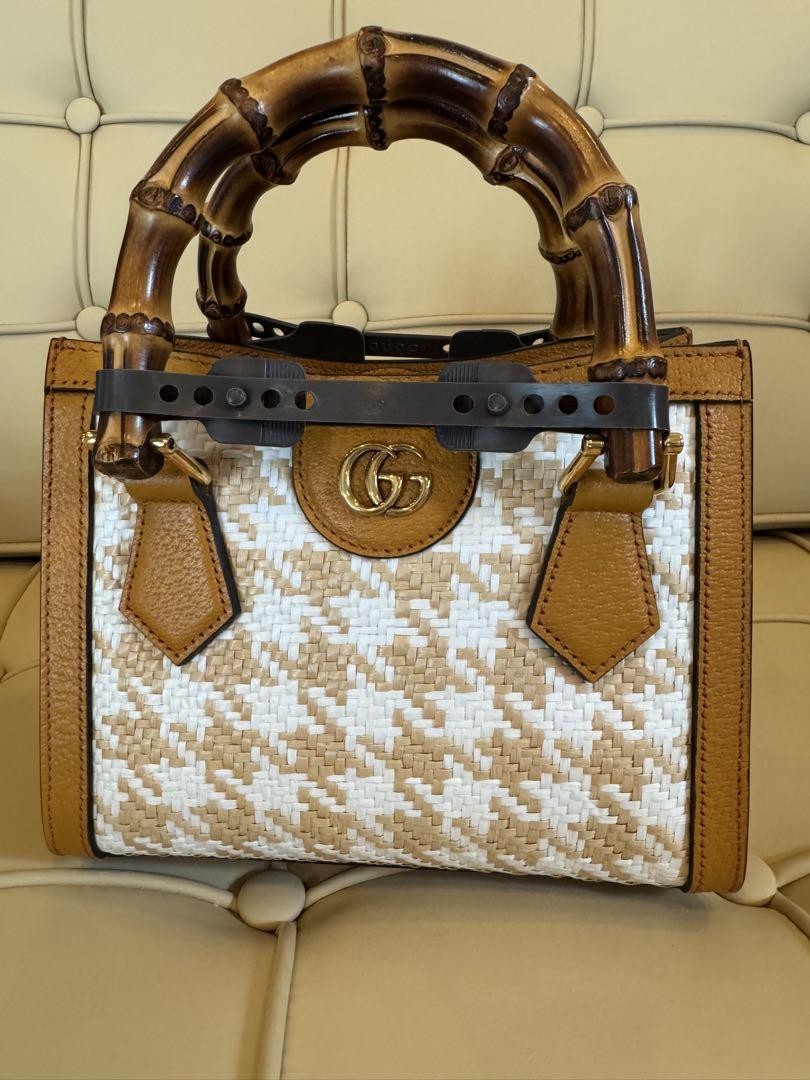 GUCCI Diana Yellow Raffia Mini Tote Bag Rare | eBay
