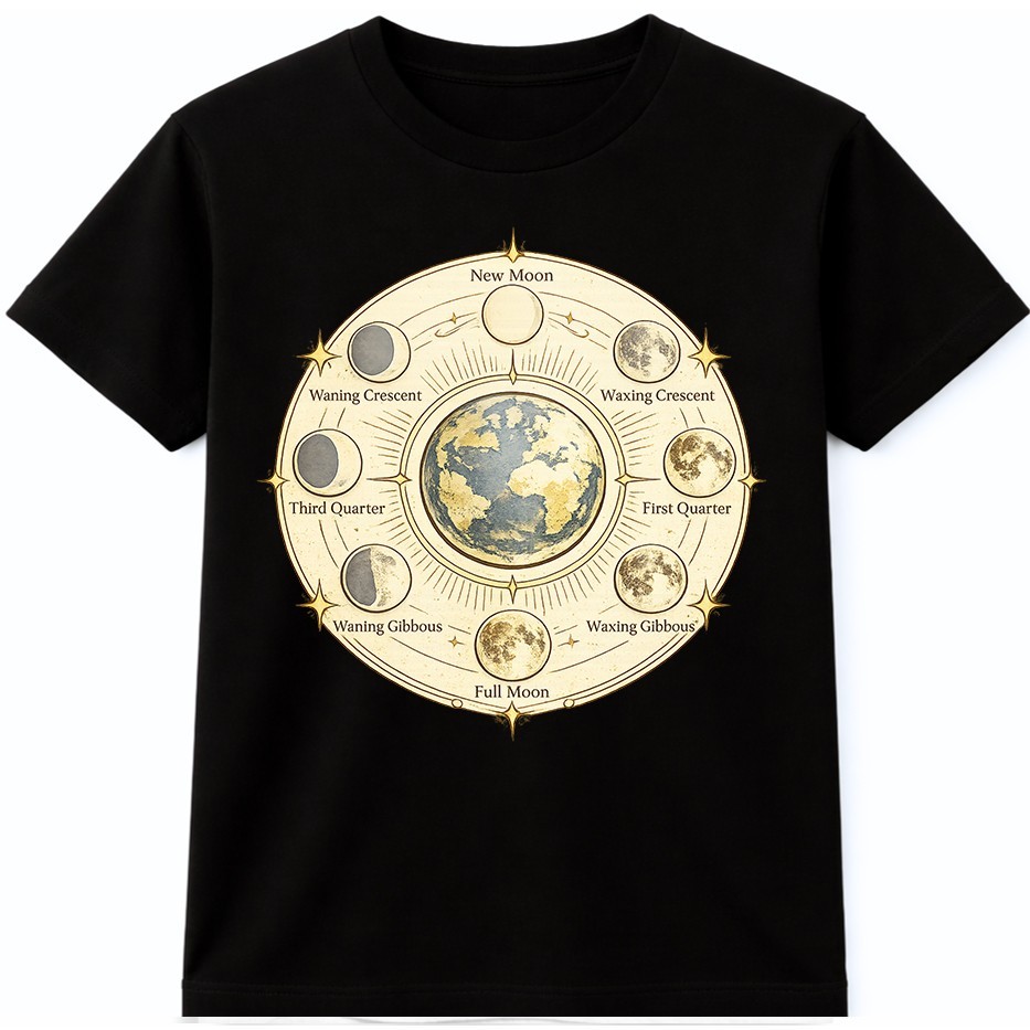 Moon Phases T Shirt Lunar Cycle Celestial Astronomy Space Graphic Tee