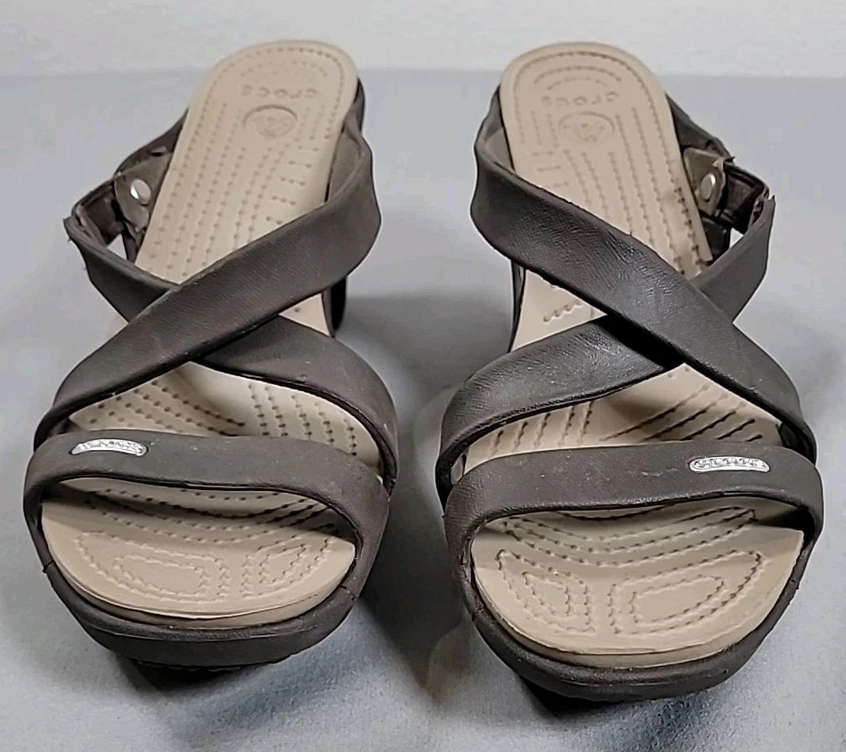 Sandalias Crocs Cyprus IV para mujer 8W marrón plástico sin cordones plataforma zapato 14558 Foto 2 de 4