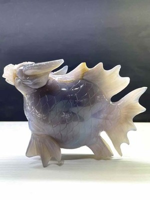 1pc Natural Geode Agate Quartz Hand Carved Buffalofish Skull Crystal Reiki Decor