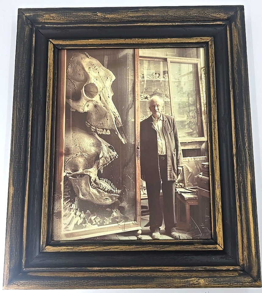 A one-of-a-kind framed paranormal ephemera print featuring 'Proof of Giants' — instant weird-academia wall art.