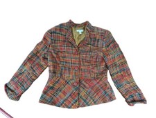 90s Women's Coldwater Creek Blazer Plaid Multi Color Tweed Button Front Sz 12