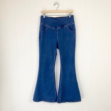 Blue Crossover V-Waist Flare Jeans Size L Pull On Stretch Denim Bell Bottoms
