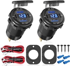 2Pcs 12V/24V Dual USB Outlet with Voltmeter Quick Charge 3.0 Waterproof for Car