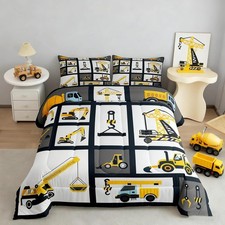 Boys Construction Bedding Set King Size Kids Machinery Truck Comforter for Ch...