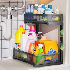 Under Sink Organizer 2 Pack, High Adjustable 2 Tier Under Sink Organizers and...