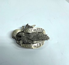 Vintage 1981 Live to Ride Ride to Live Belt Buckle Bergamot Brass Works R-37