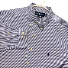 Vintage Ralph Lauren Shirt Mens 17.5 XL Classic Fit Blue Striped Button Down  