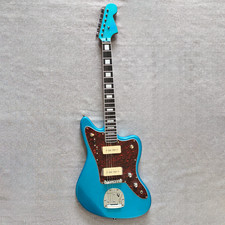 Electric jugar jazz master guitar metallic blue p90 pickup block inlay no logo