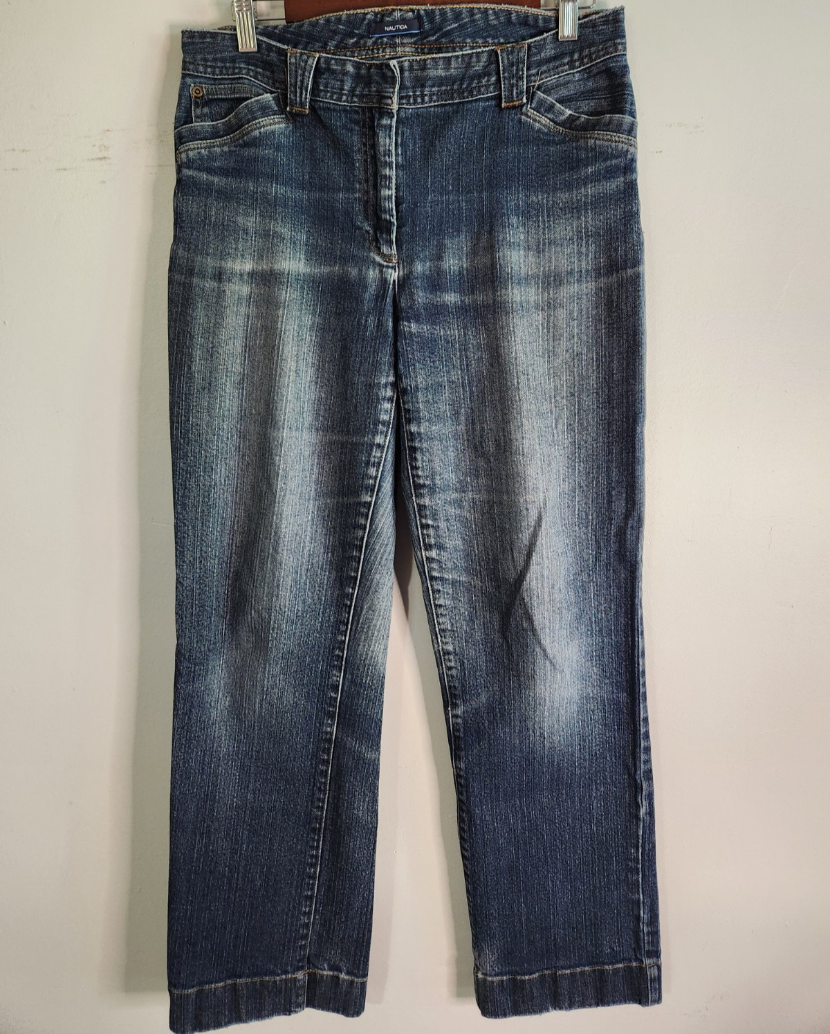 Women Size 8 Casual Blue Denim Pants Cuffed Hem