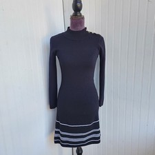ann taylor black white Stripe mock turtle neck dress Knit Sweater Petite XXSP 
