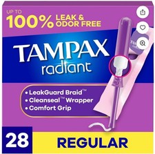 Tampax Radiant Compact Plastic Tampons, with 100 LeakGuard Odor Free