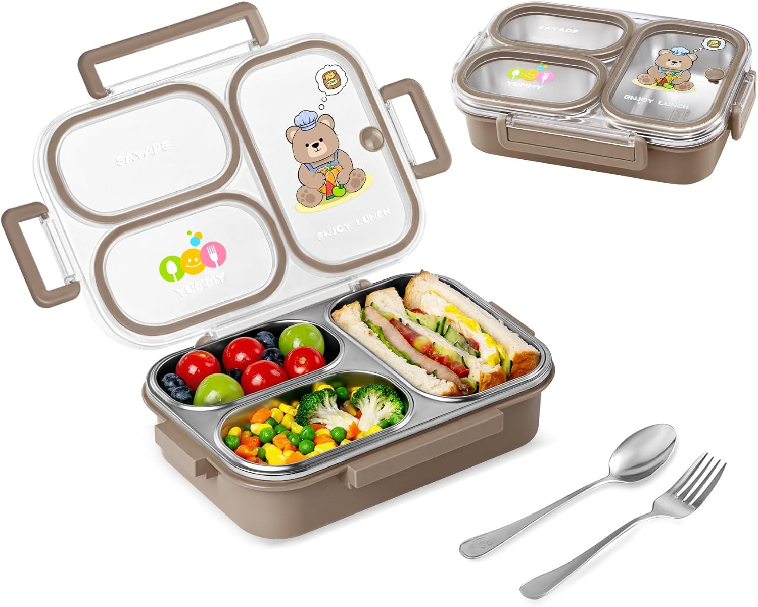 For Kids, 26.4 Oz Leak-proof 3-compartment Metal