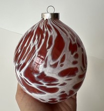 Handblown Glass Ball Ornament 5  Red White Swirl Large Christmas Decor