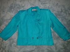 VTG 80s 90s Jaclyn Smith Teal Blue Women Blazer Jacket Long Sleeve Button Size M