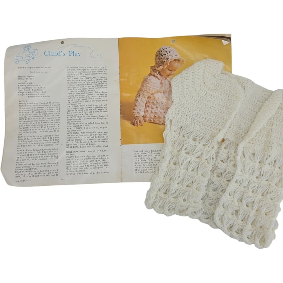 Vintage unfinished crochet baby outfit w/ Exciting Jiffy-Lace Crochet Pattern - Image 4 of 4