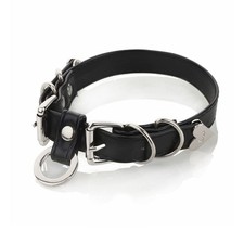 Punk Gold O-Ring Leather Choker Necklace with Buckle 50 cm x 2 cm, BLACK