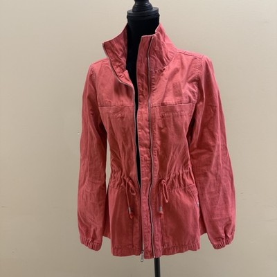 Old Navy Jacket Women S Tall Orange Field Chore ZipUp Waist Tie Outdoor Utility
