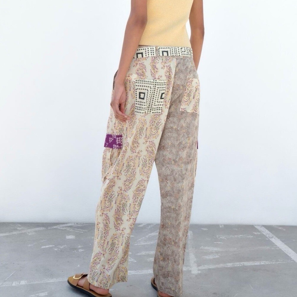 ZARA Patchwork Sheer Lightweight Viscose Cargo Pa… - image 8