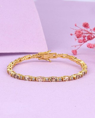 Natural Oval Morganite Diamond Tennis Bracelet 14k Gold Plated over 925 Silver