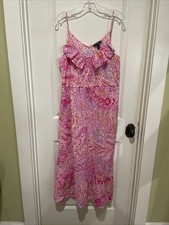 Ralph Lauren Long Pink Floral Cotton Strappy Ruffle Lounge NightGown Medium