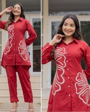 Embroidered Cotton Co-ord Set   A-Line Kurti  Pant Set for Women   Casual Wear