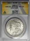 1889 ANACS AU58 TOP-100 VAM-19A BARWING MORGAN DOLLAR - WG2