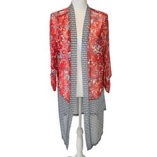 Plumero Kimono Avenue Rojo Azul Floral Talla 18/20 Boho Chic Encubrimiento Frente Abierto