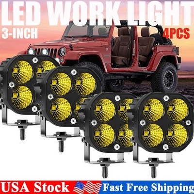 4pcs 3inch LED Work Light Flood Cube Pods Bar Driving Fog Lamp Offroad Truck SUV