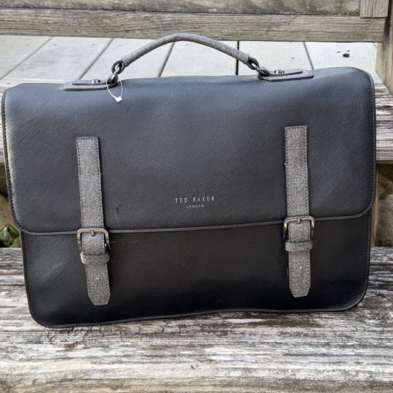 Ted Baker Chase Crossgrain Satchel, Laptop, Document Messenger Bag Black