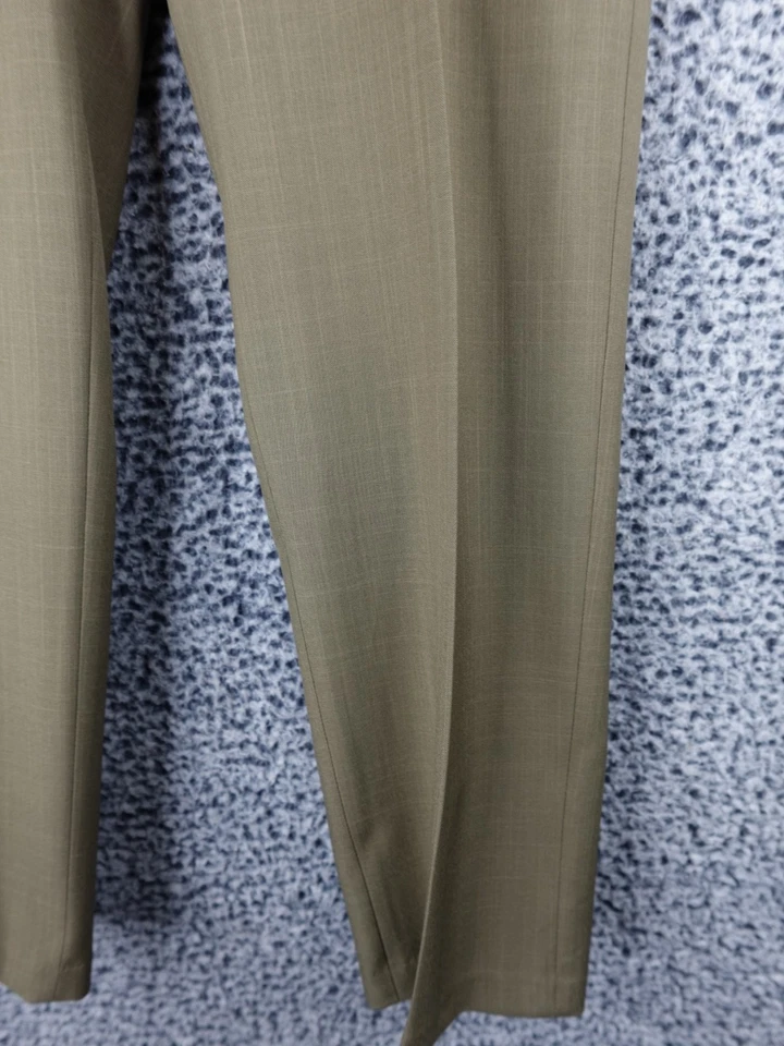 Calça social masculina Haggar 34x32 frente plana ajuste clássico calças verdes roupa de trabalho desligada - Imagem 4 de 4