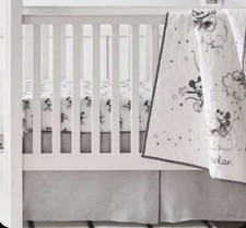 Pottery Barn Kids Linen Grey/blue Baby Crib Bed Skirt