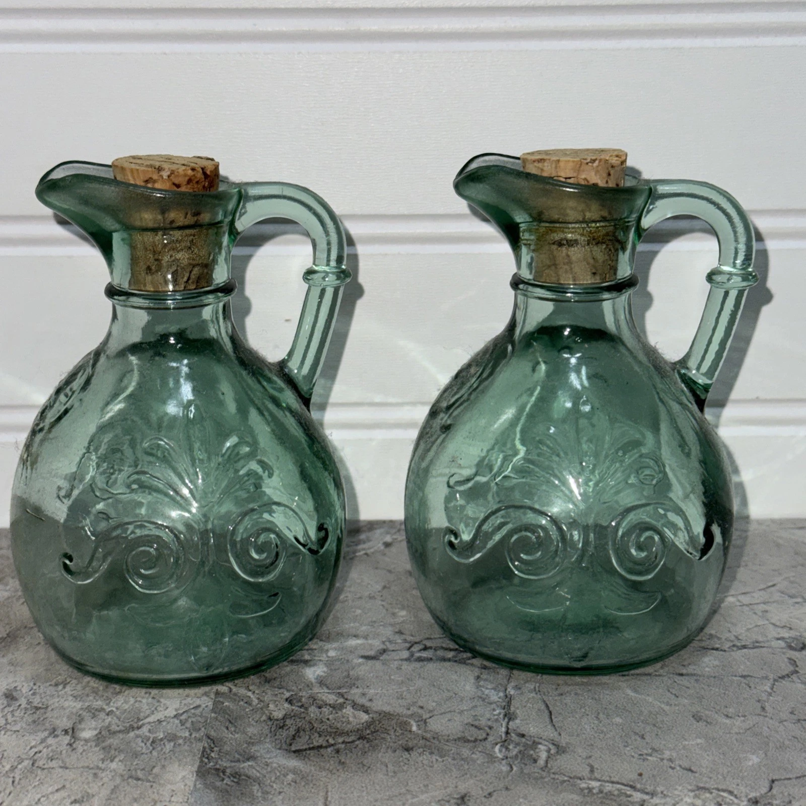 2 Mini Oil or Vinegar Dispenser Set Light Green Glass Canada