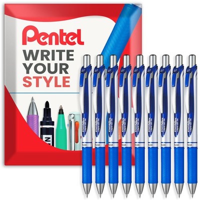 Pentel Fast Drying Ballpoint Retractable Liquid Gel Ink Pen 0.7mm Blue 9 Pack
