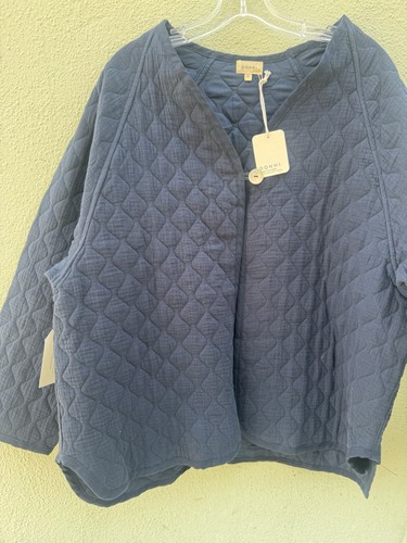 DONNI Los Angeles Womens The Quilted Jacket Top Long Sleeve Blue Size L NWT - Picture 3 of 10