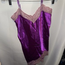 Frederick's Y2k 90s Purple Satin Lace Babydoll Coquette Boho Slip Dress S